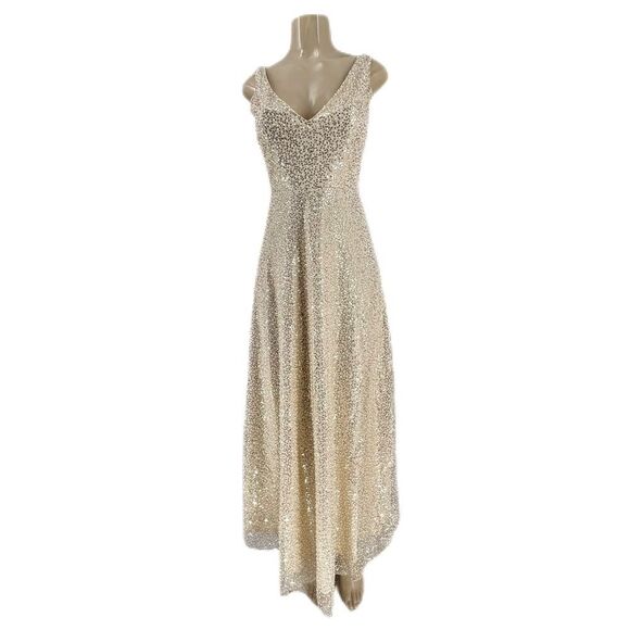 Baltic Born Dresses & Skirts - Baltic Born Cream colored Maxi Sleeveless Sequin Dress w/ beaded Pearl accent’s